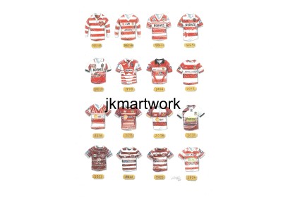 Wigan Warriors Rugby League Shirts Retro Wall Art Print